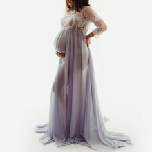 Load image into Gallery viewer, Lace Perspective Long Sleeve Round Neck Maternity Dress