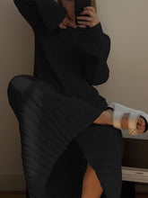 Load image into Gallery viewer, Round Neck Long Sleeve Pit Strip Loose Casual Dress