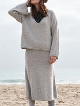 Load image into Gallery viewer, V-neck Long Sleeve Knitted Skirt Casual Suit