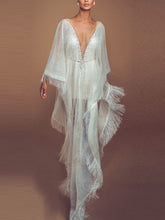 Load image into Gallery viewer, Fringed V-Neck Irregular Evening Maxi Dress