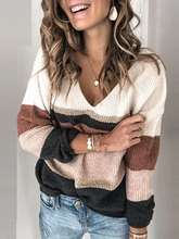 Load image into Gallery viewer, Women's Daily V-Neck Striped Long Sleeve Knit Sweater