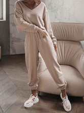Load image into Gallery viewer, Pure Color V-neck Loose Tracksuit Casual Suits