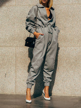 Load image into Gallery viewer, Fashion Lapel Button Drawstring High Waist Casual Jumpsuit