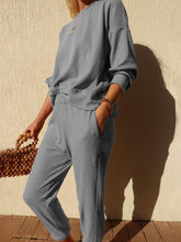 Load image into Gallery viewer, Simple Casual Loose Round Neck Long Sleeve Top Pants Suit