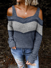 Load image into Gallery viewer, Fashion Color Block Off-the-shoulder Casual Sweater