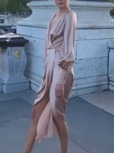 Load image into Gallery viewer, V-neck Long Sleeve Elegant Midi Dress