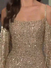 Load image into Gallery viewer, Sexy One-shoulder Long Sleeve Fringed Maxi Dress