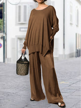 Load image into Gallery viewer, Casual Round Neck Split Solid Color Ladies Two-piece Suit