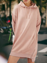 Load image into Gallery viewer, Hooded Solid Color Hem Zipper Sweater Dress