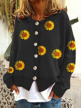 Load image into Gallery viewer, Women's Winter Long-sleeved Knitted Cardigan with Sunflower Pattern