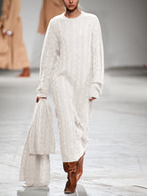 Load image into Gallery viewer, Round Neck Solid Color Crochet Sweater Dress