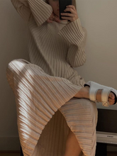 Load image into Gallery viewer, Round Neck Long Sleeve Pit Strip Loose Casual Dress