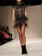 Load image into Gallery viewer, Fashion Fringed High Neck Mini Dress