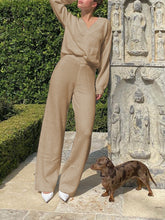 Load image into Gallery viewer, Solid Color Simple V-neck Casual Knitted Loose Two-piece Suit