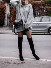 Load image into Gallery viewer, Pure Color Fashion Casual High Neck Knitted Sweater Dress