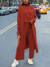 Load image into Gallery viewer, Women's High Neck Solid Color Long Sleeve Knitted Three-piece Suit