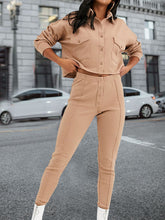Load image into Gallery viewer, Fashion Stand Collar Pocket Casual Solid Color Ladies Two-piece Suit