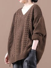 Load image into Gallery viewer, Loose V-neck Solid Color Long-sleeved Casual Sweater