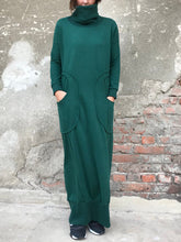 Load image into Gallery viewer, High Collar Stitching Pocket Solid Color Casual Dress