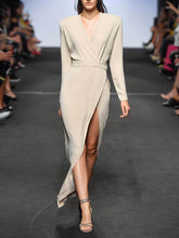 Load image into Gallery viewer, Solid Color Long Sleeve Slit Evening Dress