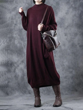 Load image into Gallery viewer, Retro Solid Color Loose Women'S Sweater Dress