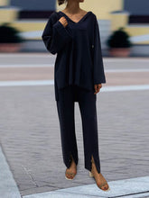 Load image into Gallery viewer, Fashion Casual V-neck Knitted Two-piece Hooded Suit