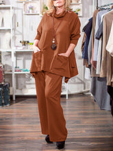 Load image into Gallery viewer, Simple Casual Loose High Neck Long Sleeve Top Pants Suit