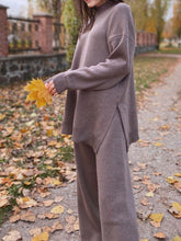 Load image into Gallery viewer, Half High Collar Plain Knited Two-Piece Suit