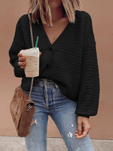Load image into Gallery viewer, Lantern Sleeve V-Neck Button Sweater