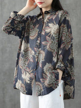 Load image into Gallery viewer, Prints Pattern Linen Shift Lapel Long Sleeves Shirt