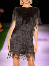 Load image into Gallery viewer, Fashion Round Neck Short Sleeve Tassel Evening Dress