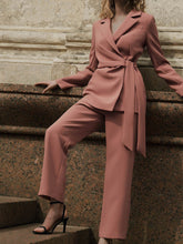 Load image into Gallery viewer, Women's Lapel Solid Color Two-piece Casual Suit