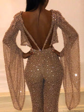 Load image into Gallery viewer, Fashion Sexy Round Neck Long Sleeve Leaky Back Jumpsuit