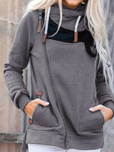 Load image into Gallery viewer, Casual Color Block Oblique Neckline Pockets Zipper Hoodies