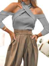 Load image into Gallery viewer, Solid Color Off-Shoulder Knitted Sweater