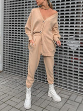 Load image into Gallery viewer, Casual Solid Color Cardigan Knitted Two-piece Suit