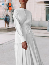 Load image into Gallery viewer, Women's Round Neck Pullover Pleated Skirt Solid Color Two-piece Suit