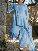 Load image into Gallery viewer, Retro Casual Irregular Hem Cotton And Linen Two-Piece Women'S Suit