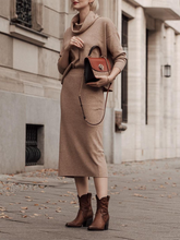 Load image into Gallery viewer, Pure Color Turtleneck Tops Knit Skirt Two Piece Suit