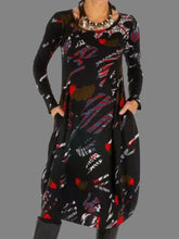 Load image into Gallery viewer, Retro Graffiti Print Round Neck Long Sleeve Women'S Dress