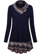 Load image into Gallery viewer, Half High Collar Stitching Printing Tunic Dress