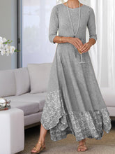 Load image into Gallery viewer, Elegant Embroidered Round Neck Three-quarter Sleeve Midi Skirt
