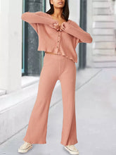 Load image into Gallery viewer, Ladies V-neck Button Solid Color Knitted Two-piece Suit