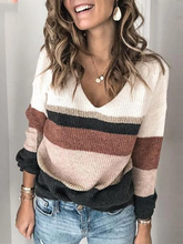 Load image into Gallery viewer, Women's Daily V-Neck Striped Long Sleeve Knit Sweater