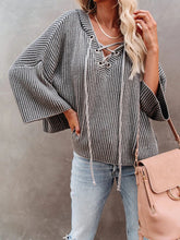 Load image into Gallery viewer, Casual Lace Up Hooded Striped Loose Top