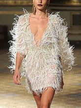 Load image into Gallery viewer, Sexy V-neck Feather Mini Dress