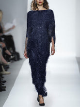 Load image into Gallery viewer, Pure Color Sexy Tassel Long Sleeve Slim Maxi Dress