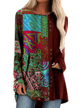 Load image into Gallery viewer, Retro Casual Loose Round Neck Floral Color Block Top