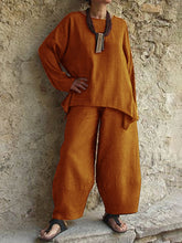 Load image into Gallery viewer, Simple Casual Loose Round Neck Long Sleeve Top Pants Suit