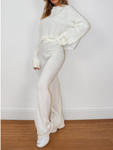 Load image into Gallery viewer, Women'S Fashion Rib Knit Wide Sleeve Hoodie Two Piece Set